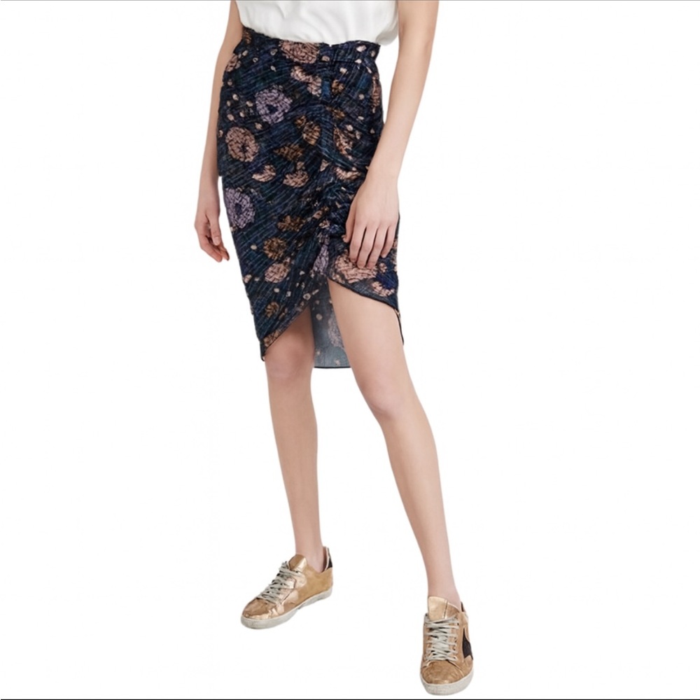 Veronica Beard Hazel Ruched Floral-Print Fil Coupé Silk-Blend Skirt EUC Size 4